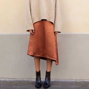 Frankie Shop Bronze Sheen Asymmetric Satin Skirt